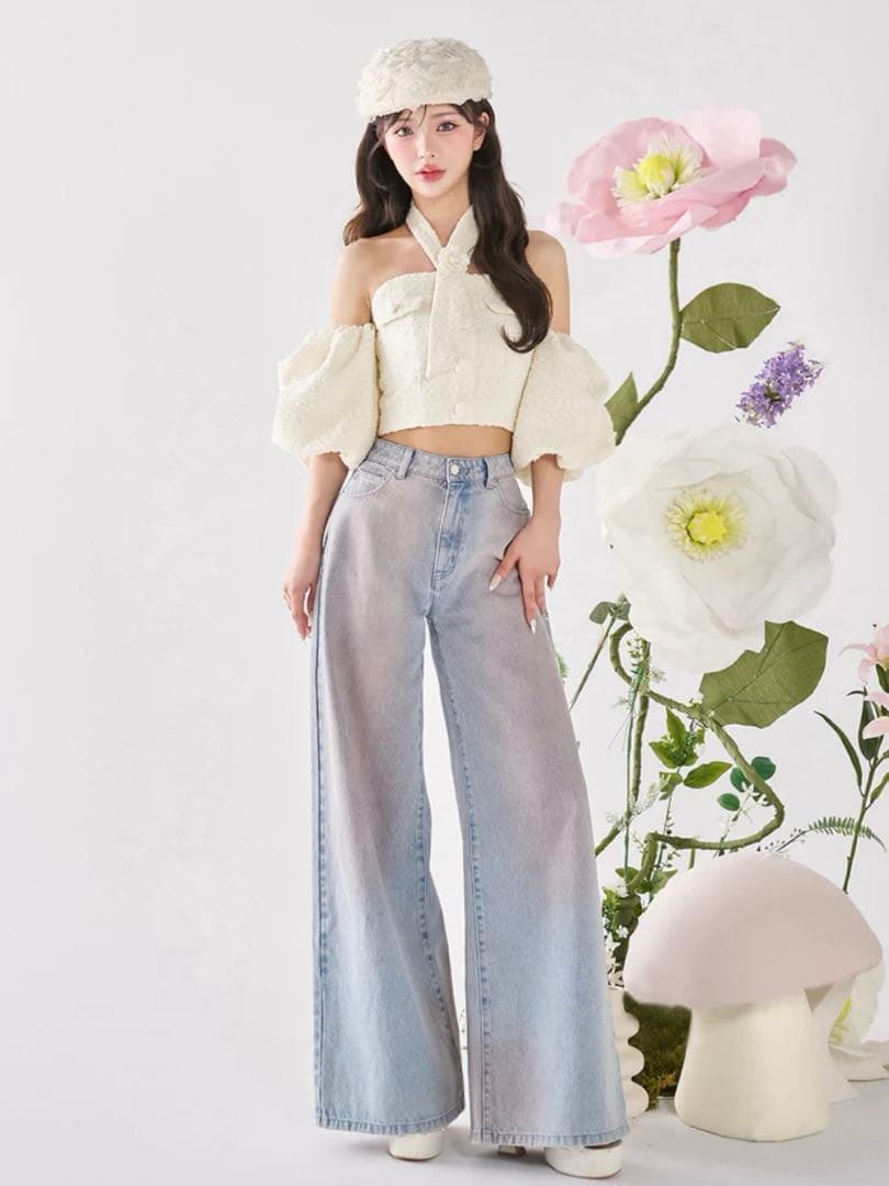 Darich♡ホルターネックオフショルツイードトップス　　WHT