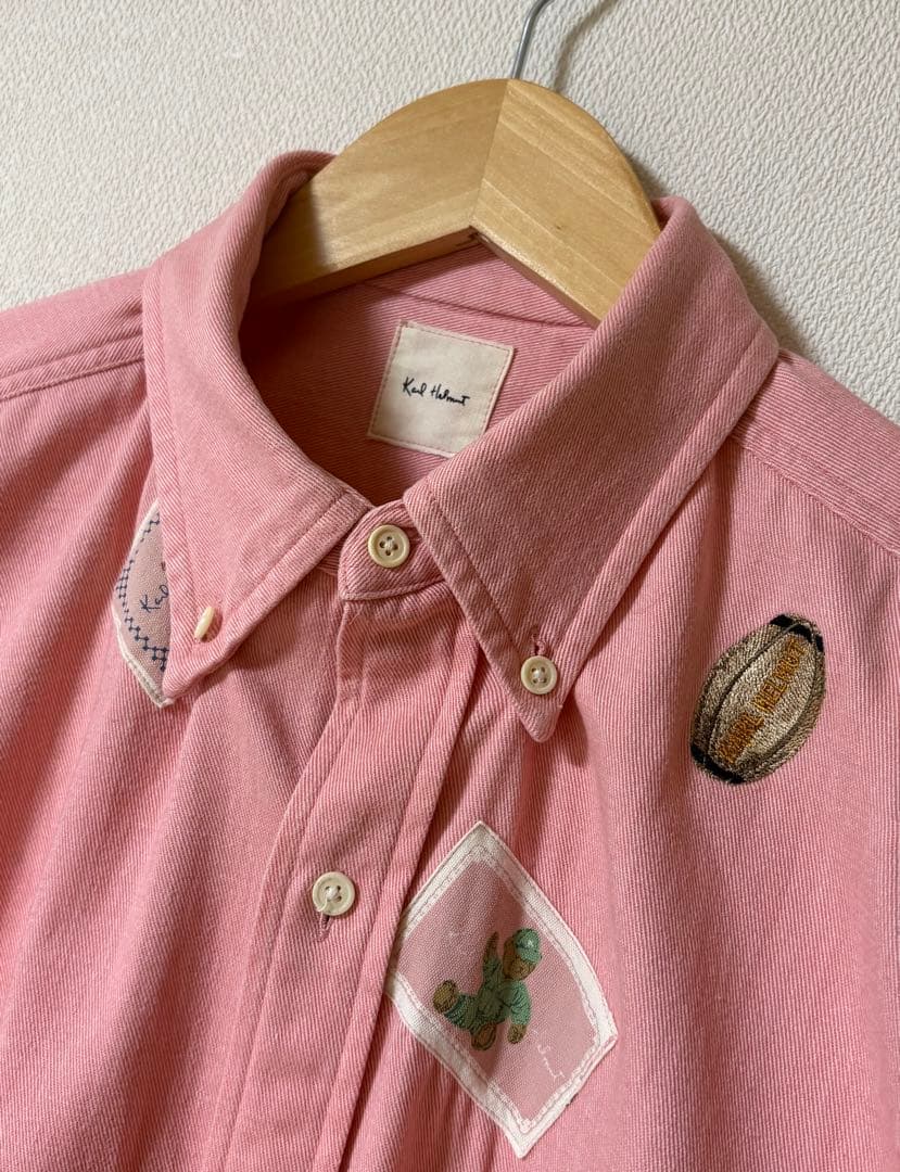 karl helmut ラグビーくま ワッペン 長袖シャツ　ピンクハウス