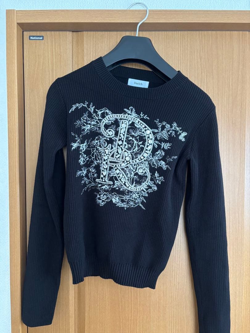 Darich ダーリッチ DRビジューフラワーリブニットトップスブラック