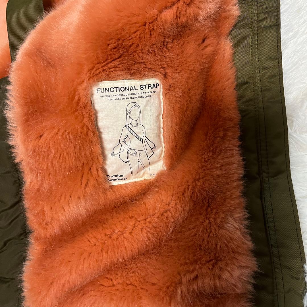 美品　ZARA ピンクファー モッズコート M N3B カーキ　ザラ　77302