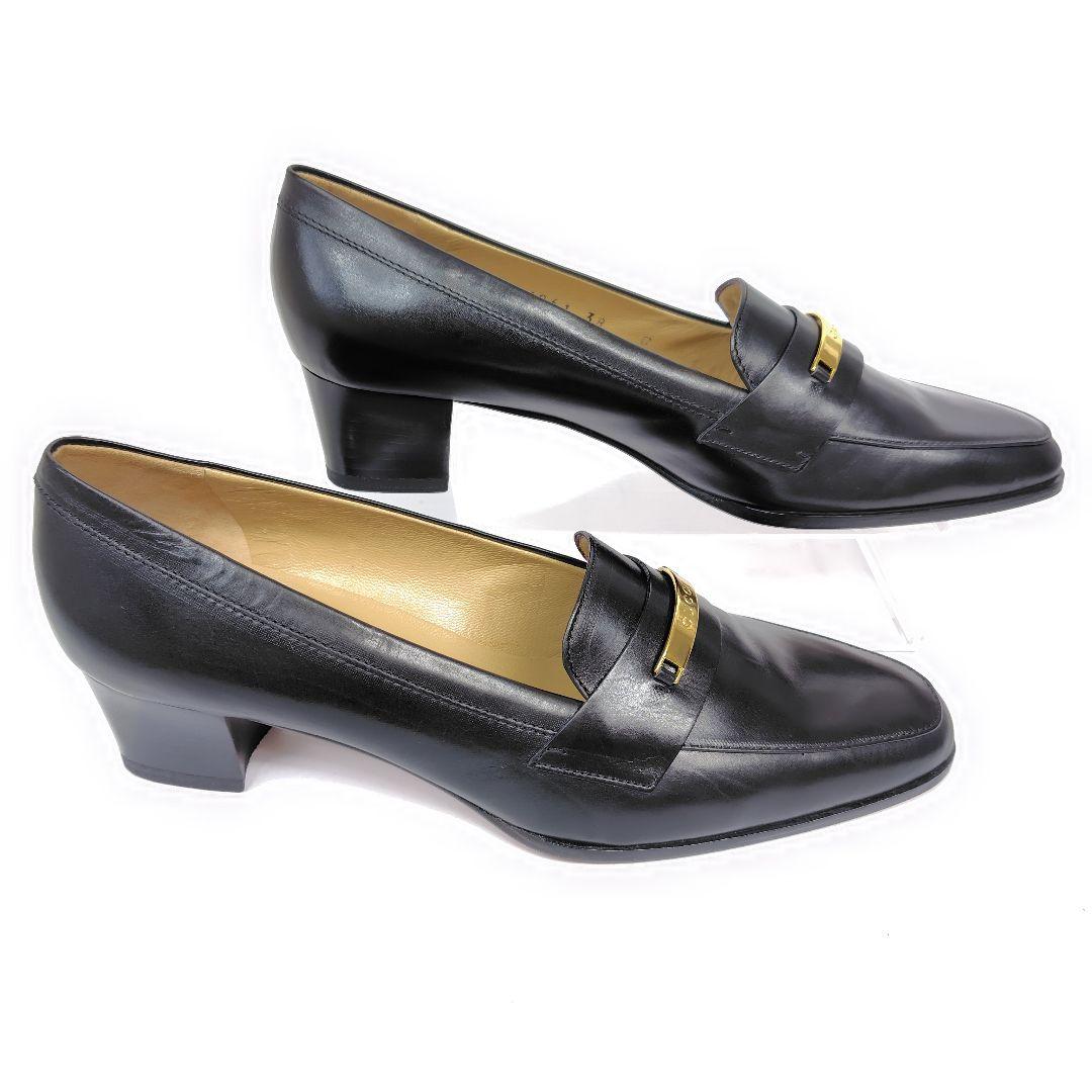 ★katxxx様★グッチ ローファー 38C パンプス ロゴ プレート レザー