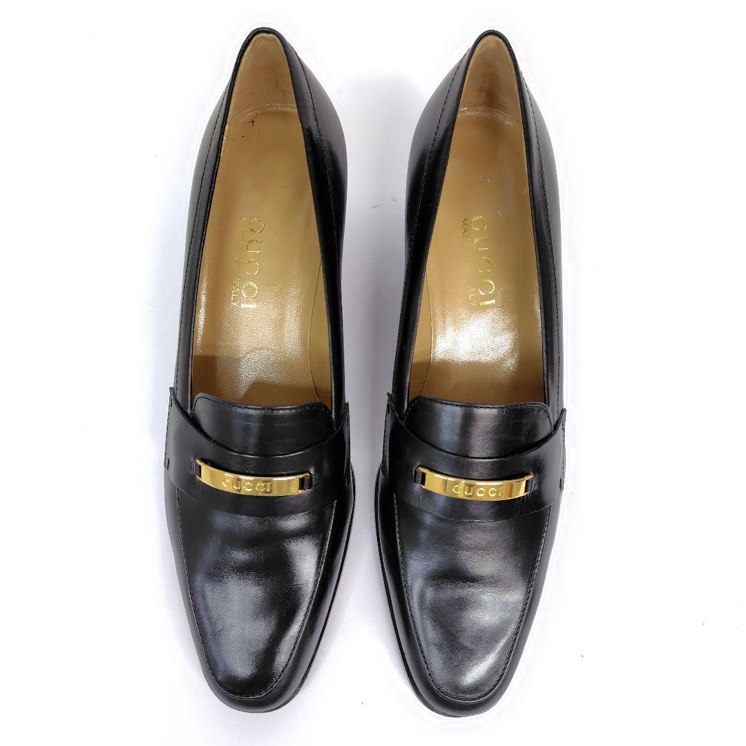 ★katxxx様★グッチ ローファー 38C パンプス ロゴ プレート レザー