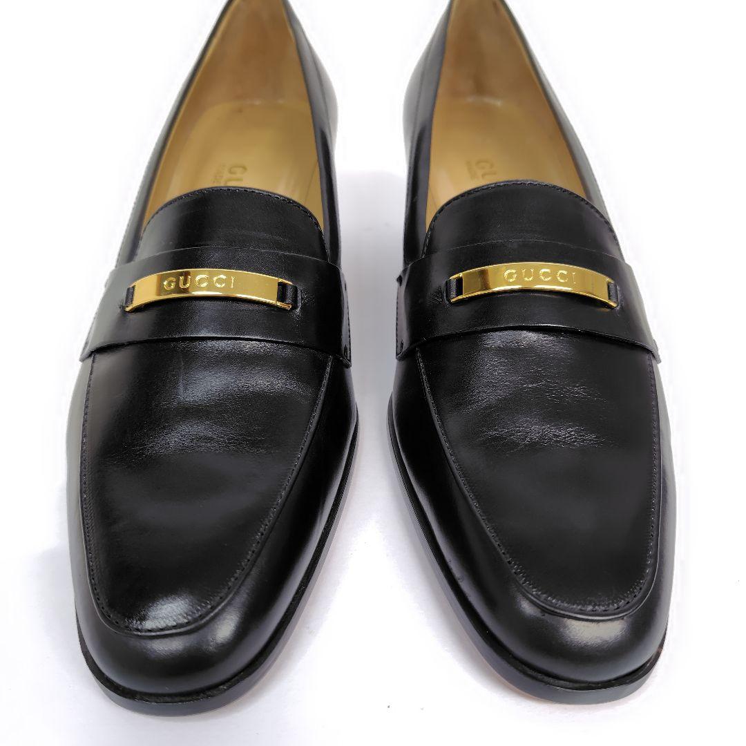 ★katxxx様★グッチ ローファー 38C パンプス ロゴ プレート レザー