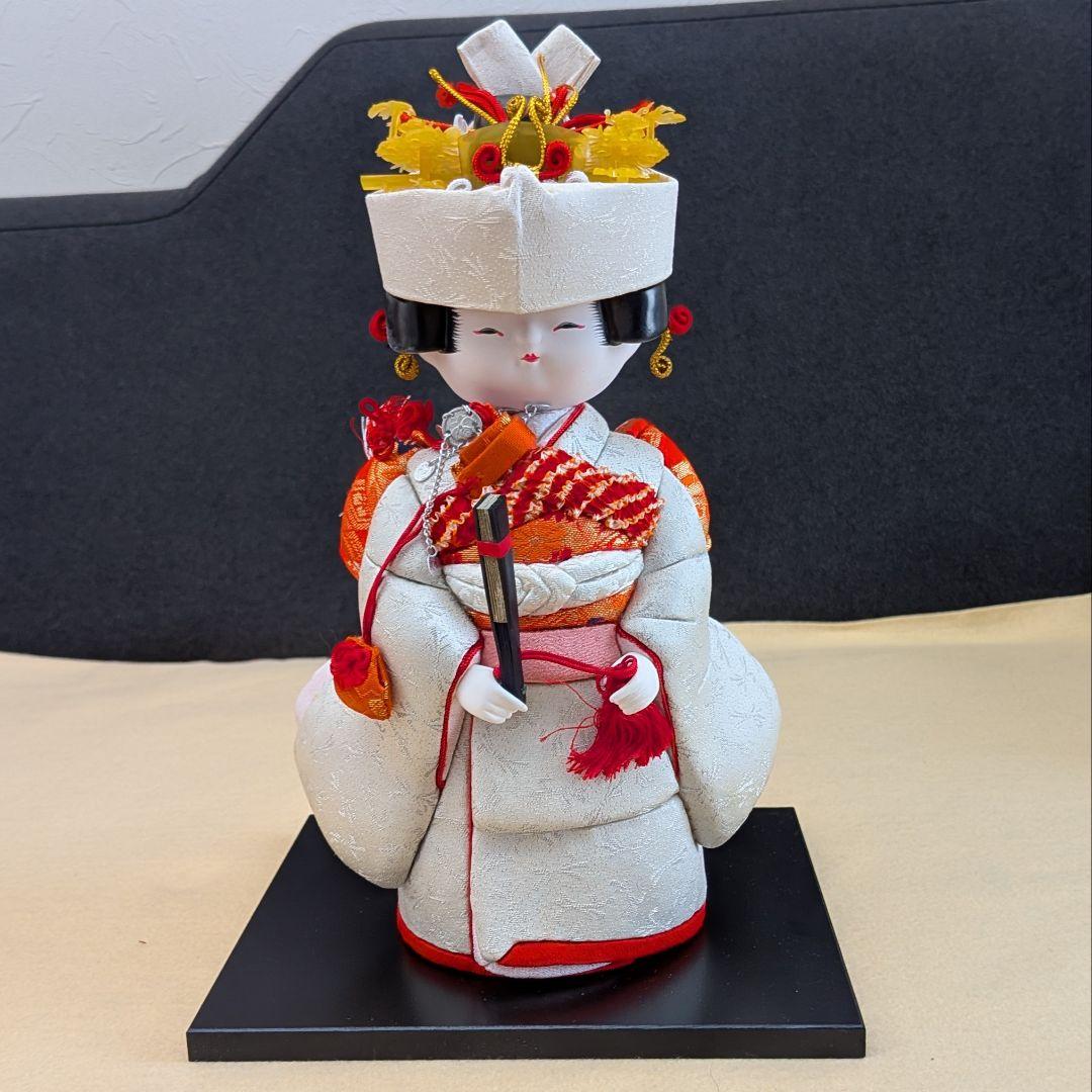 花嫁 木目込人形 白無垢 白赤衣装／共箱あり／木目込花嫁人形 高さ約32cm