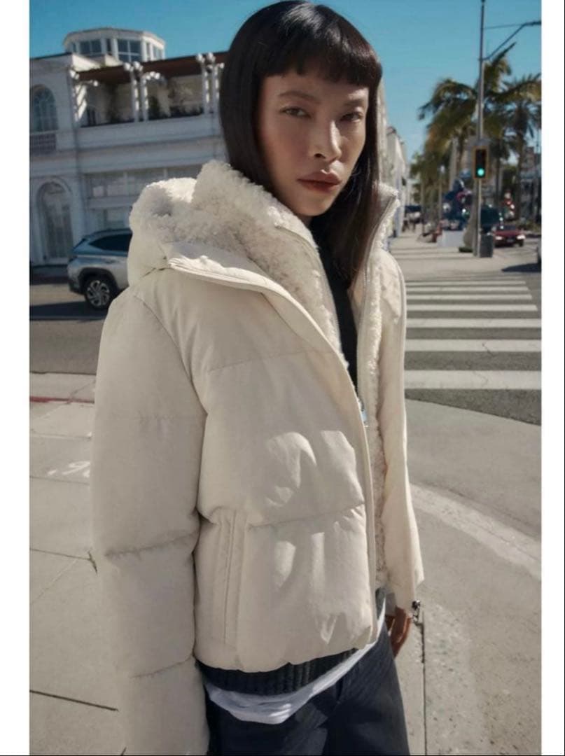 y*様 ZARA フェイクシープスキンフード付き撥水ウィンドブレーカーアノラック