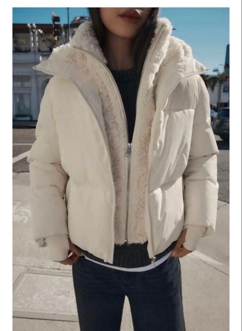 y*様 ZARA フェイクシープスキンフード付き撥水ウィンドブレーカーアノラック