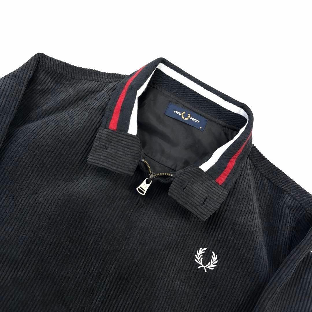 FRED PERRY コーデュロイ スイングトップ ブルゾン ロゴ刺繍 黒 M