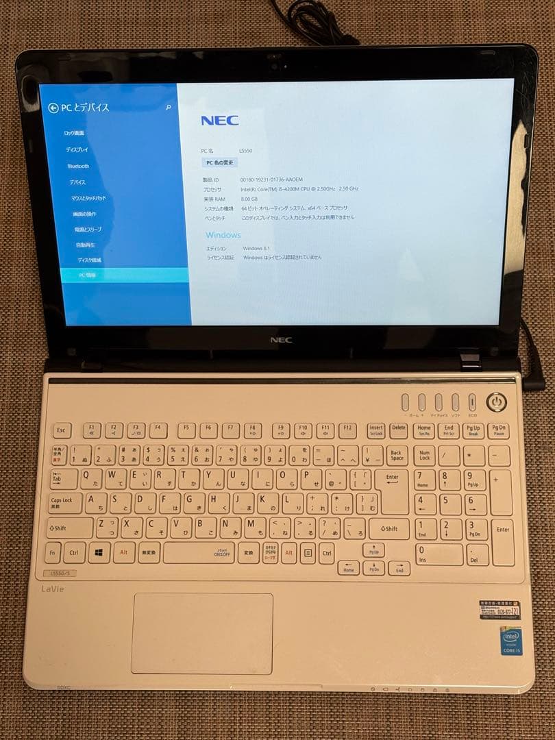 Windowsノート本体 NEC Lavie PC-LS550SSW-YC