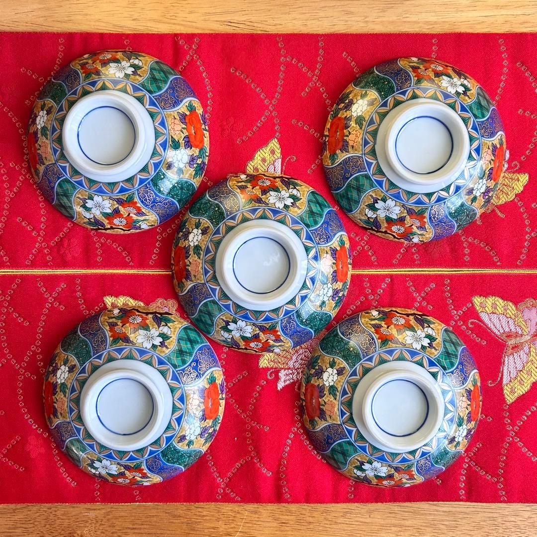 【未使用品】有田焼　金彩古伊万里　南山窯　花祥瑞　蓋付き丼ぶり５客　多様丼　腕揃