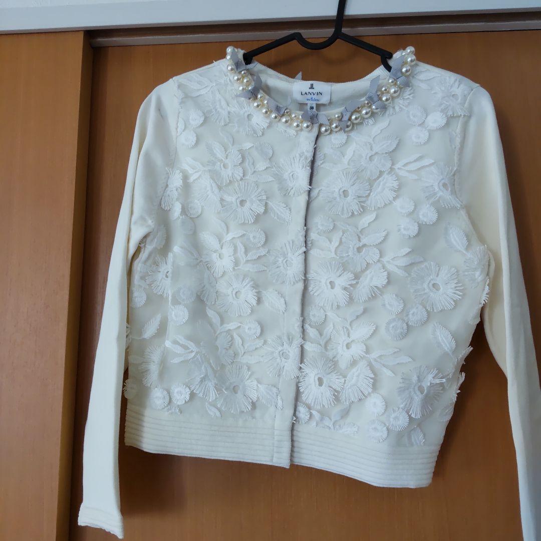 新品タグ付き！ランバンオンブルー刺繍パールカーディガン 38