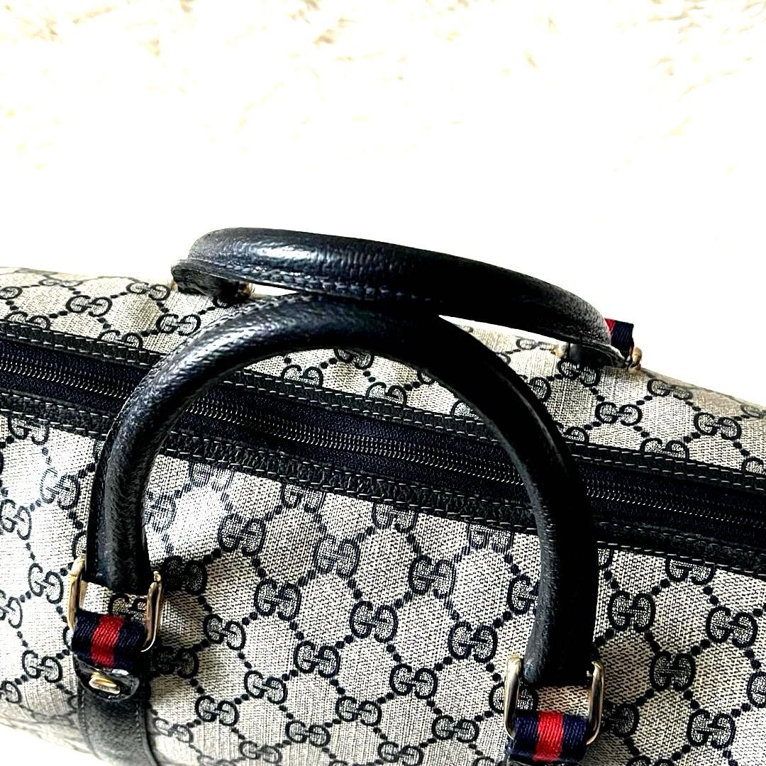 美品 GUCCI ボストンバッグ GGネイビー シェリーライン ヴィンテージ
