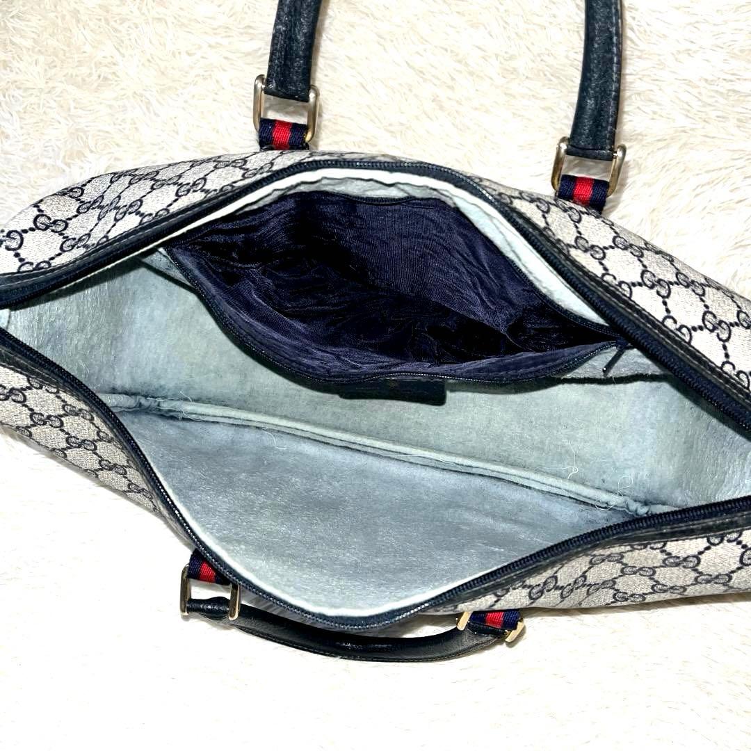 美品 GUCCI ボストンバッグ GGネイビー シェリーライン ヴィンテージ