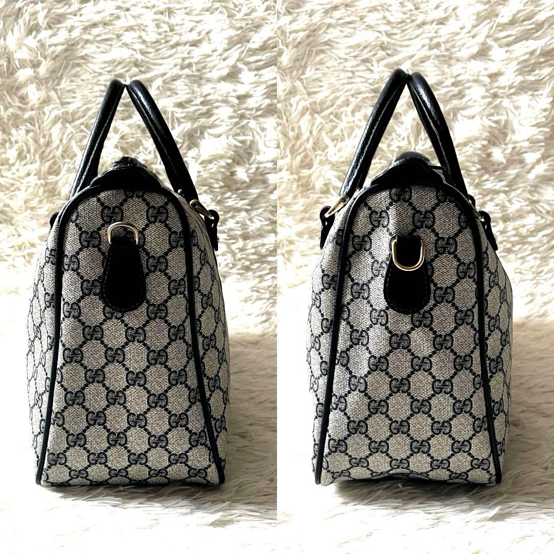 美品 GUCCI ボストンバッグ GGネイビー シェリーライン ヴィンテージ