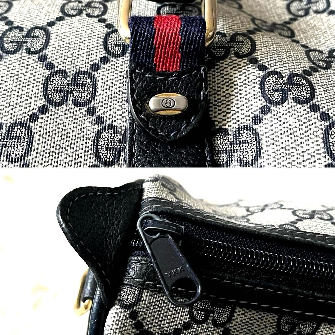 美品 GUCCI ボストンバッグ GGネイビー シェリーライン ヴィンテージ