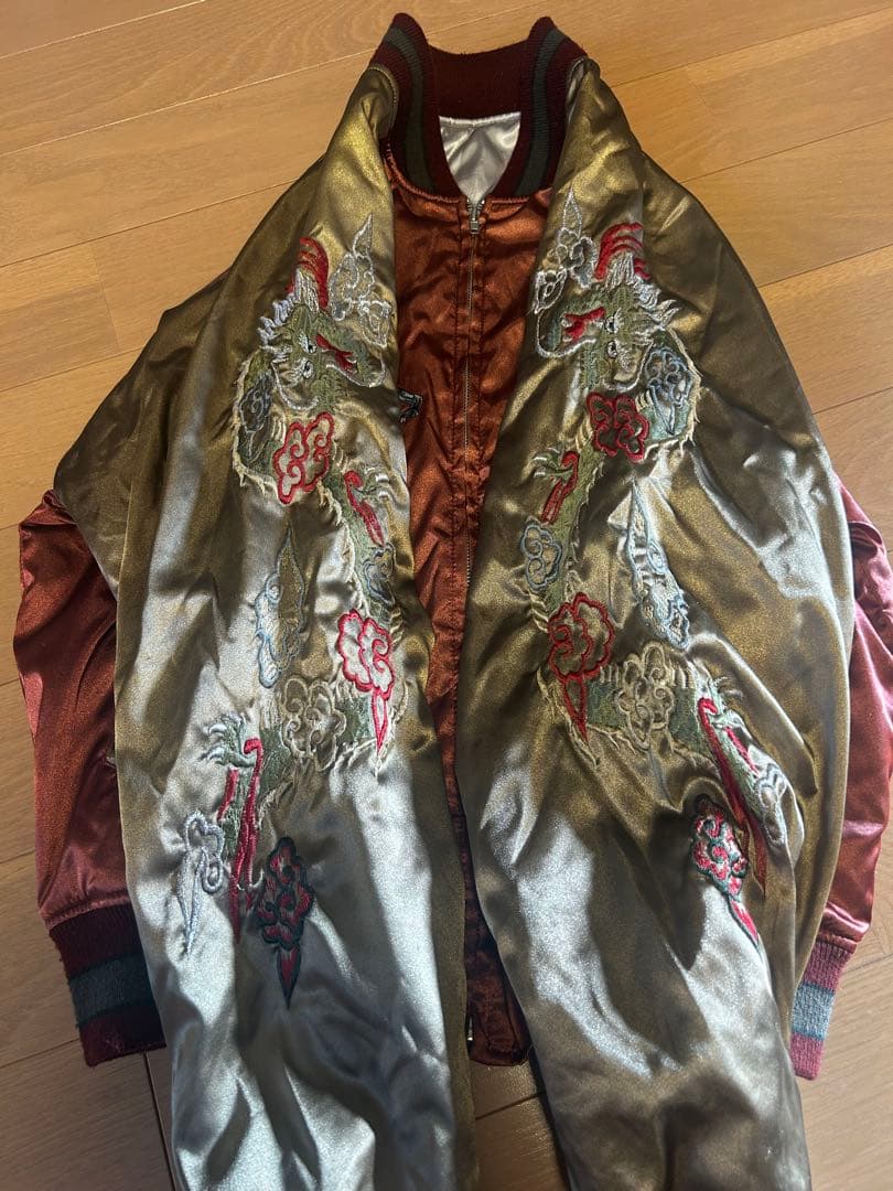 スカジャン 赤と金 ドラゴン虎刺繍
