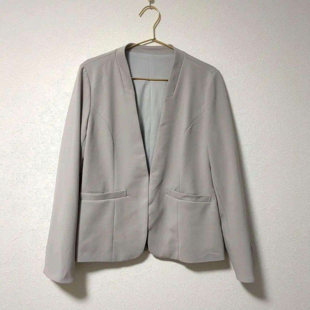 洗えて動けるワーママスーツ!!ノーカラージャケット+テーパードパンツLグレージュ