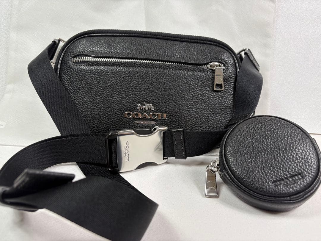 【中古美品】コーチ CJ507 エリアス ボディバッグ ポーチ付　メンズ レザー