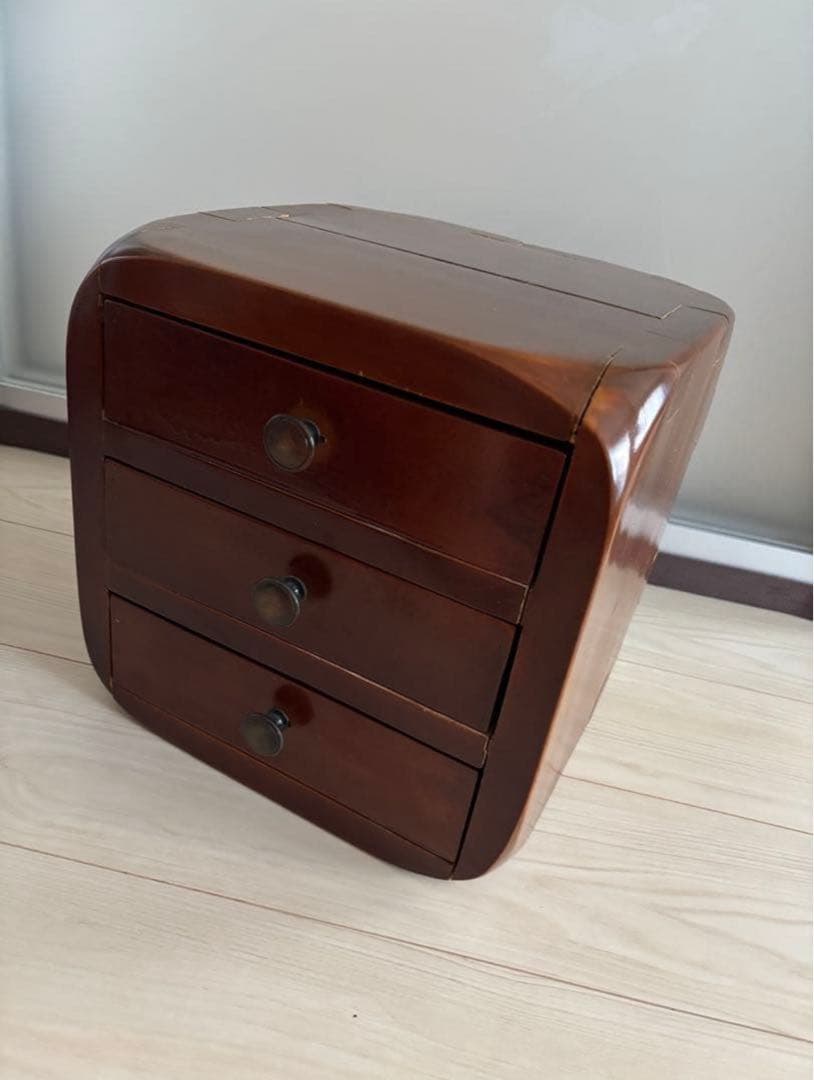 木製　小物収納 3段引き出し ブラウン　アンティーク　ヴィンテージ家具　小物入れ