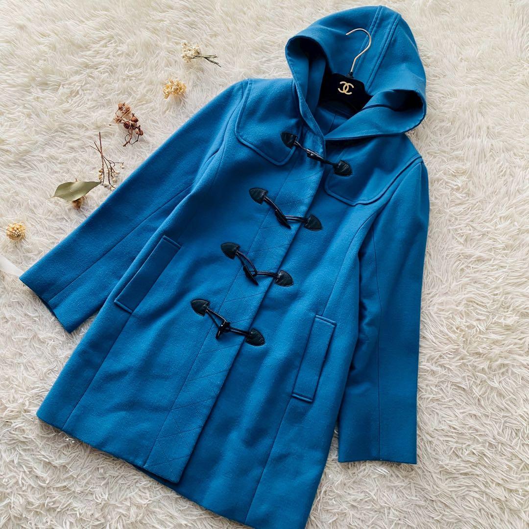 ダーマコレクション●美品●ウール100% ロングダッフルコート 牛革トグル釦 M