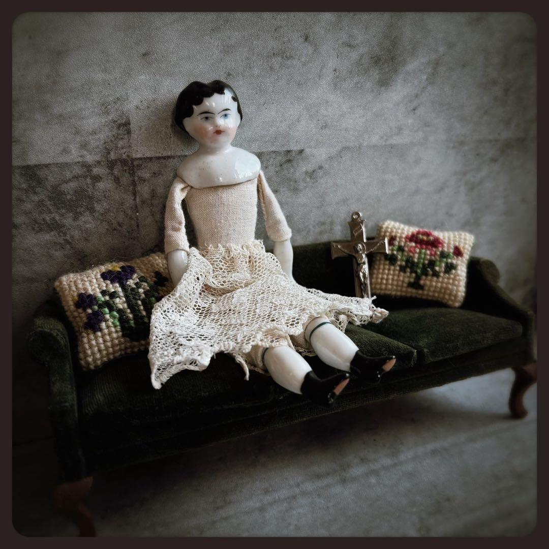 レアアンティーク チャイナヘッドドール　フラットトップ ビスクドール