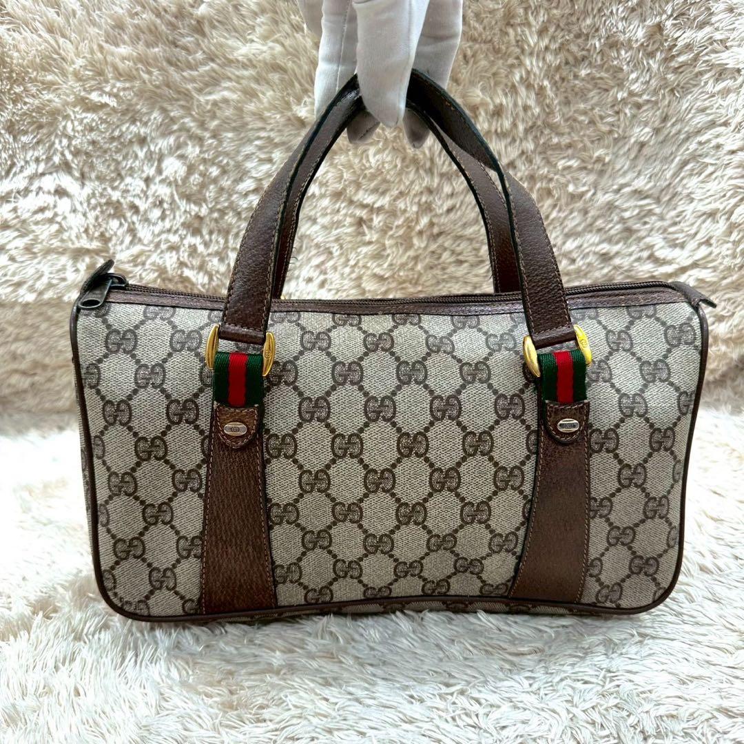 【美品】グッチ ミニボストンバッグ ベージュ スプリーム シェリーライン