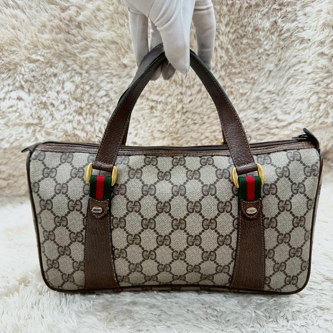 【美品】グッチ ミニボストンバッグ ベージュ スプリーム シェリーライン