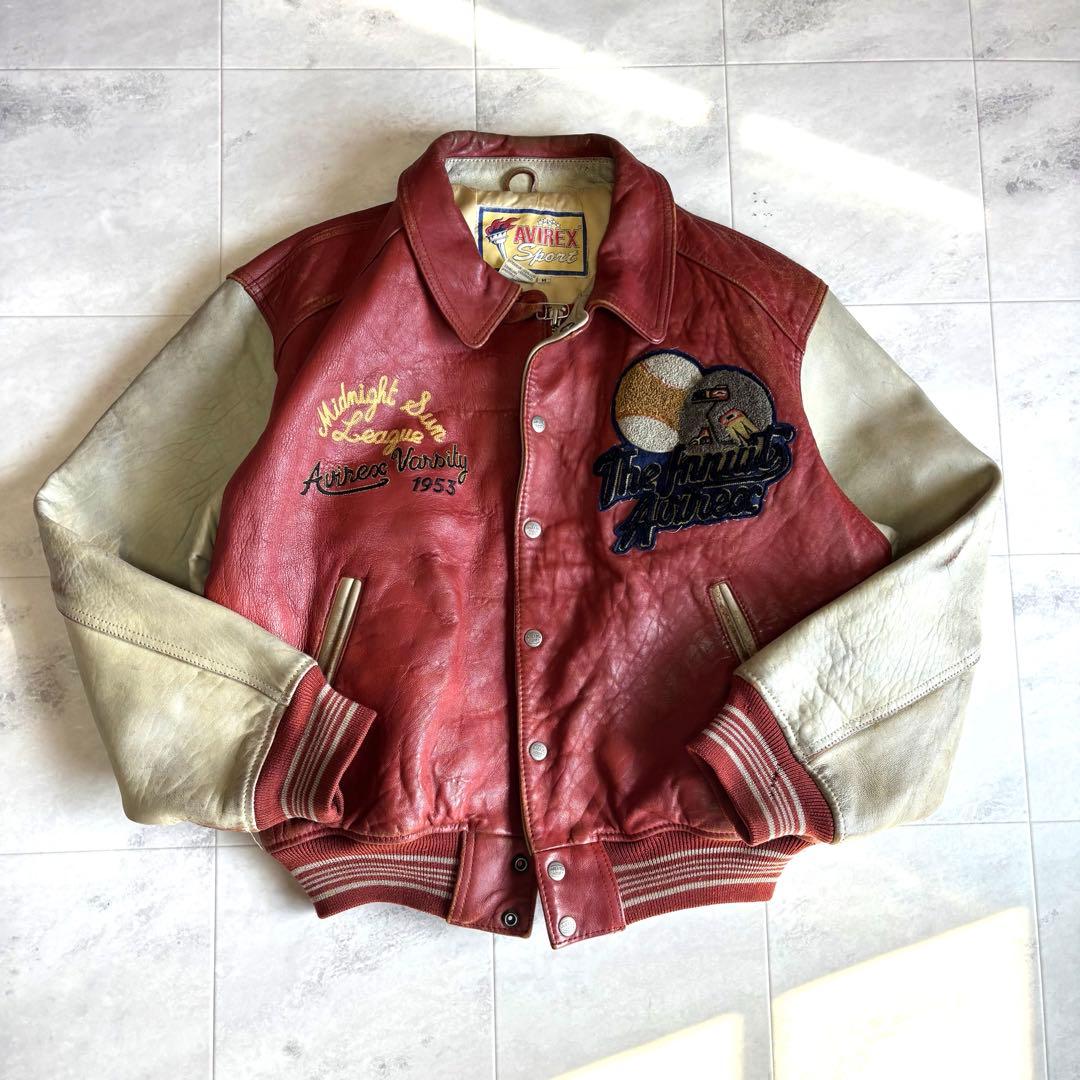 【超希少】アヴィレックス ラムレザージャケット スタジャン 羊革 刺繍 ワッペン