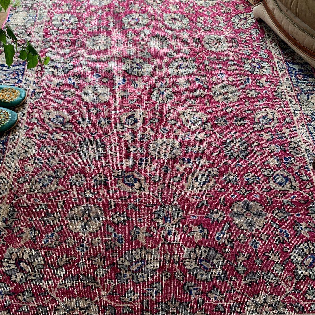 超大判　トルコヴィンテージラグ　チェリーピンク　255×134 トルコラグ
