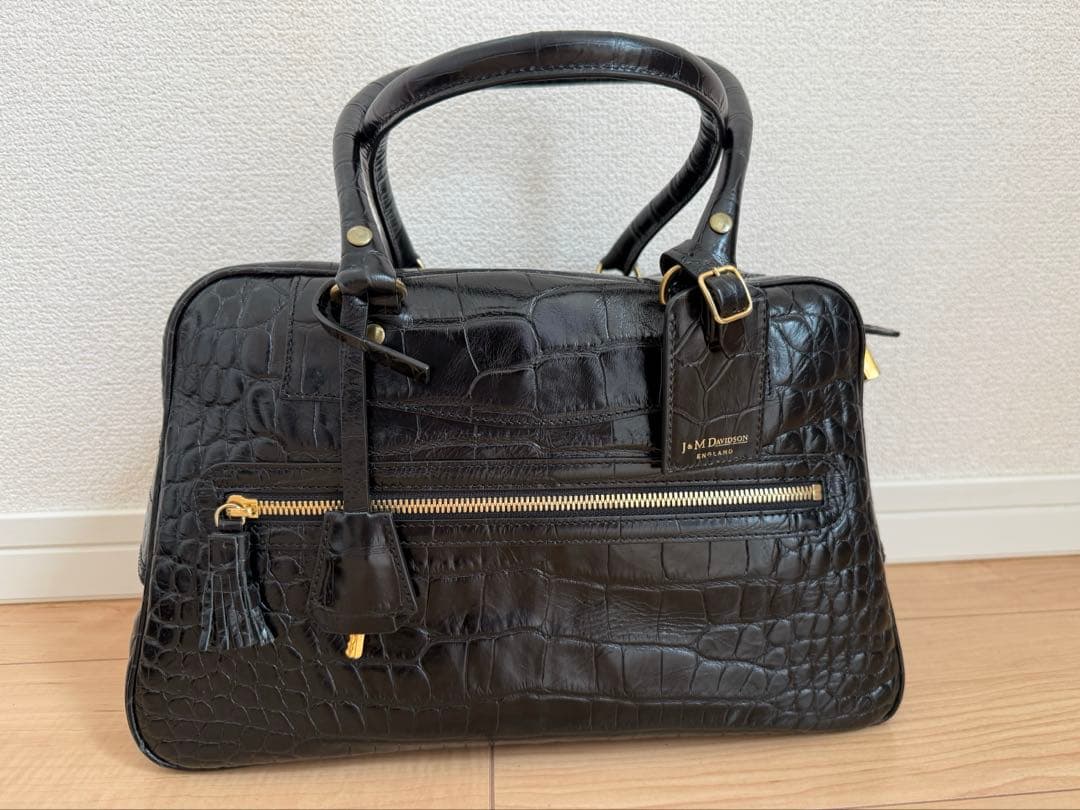 《美品》J& M DAVIDSON Vivi ボストン クロコ型押しブラック