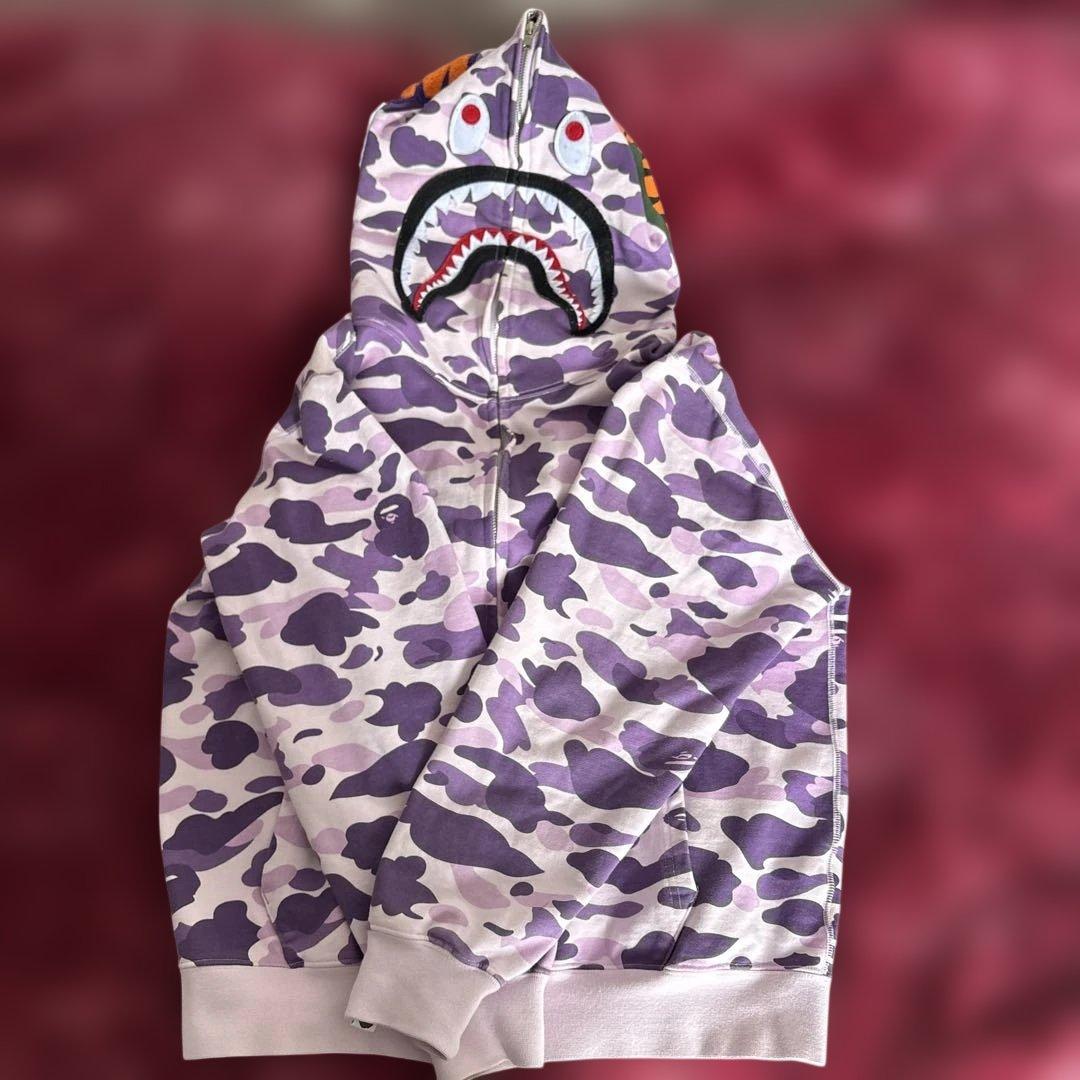 BAPE シャークパーカー パープルカモ フルジップ 紫 迷彩