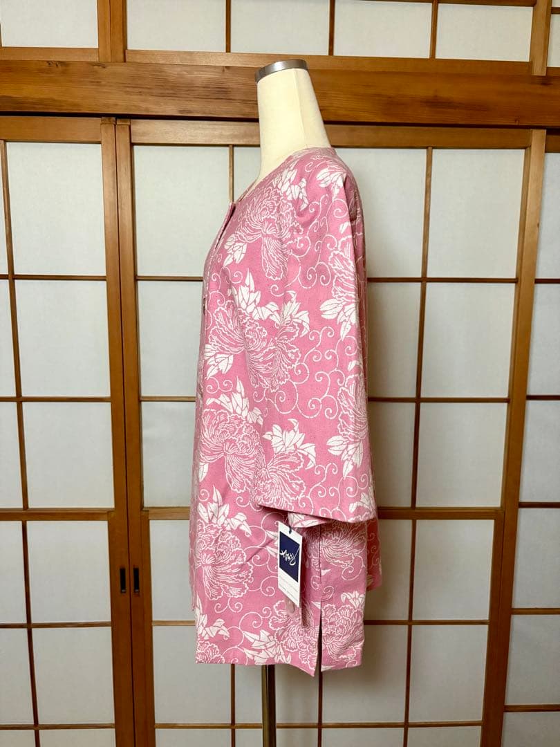 【未使用】坂東京子 和柄 フリーサイズ 柄 ピンクジャケット 半袖