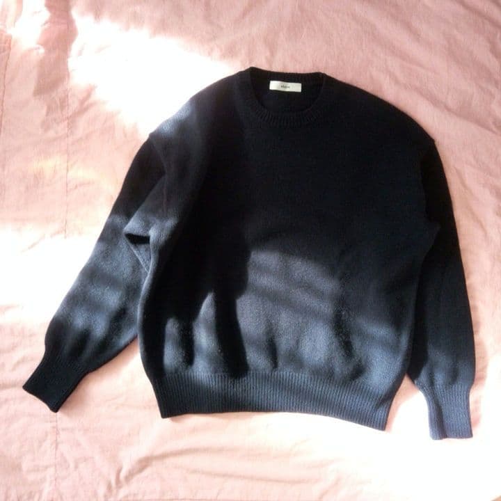 ebure エブール 紺 カシミヤ混ウールクルーネックセーター 38