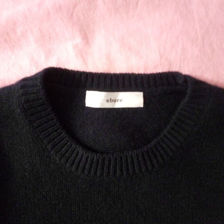 ebure エブール 紺 カシミヤ混ウールクルーネックセーター 38