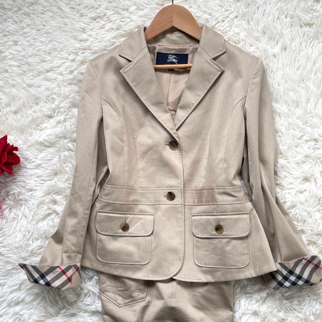 バーバリーロンドン ベージュストライプシングル2Bパンツスーツノバチェック