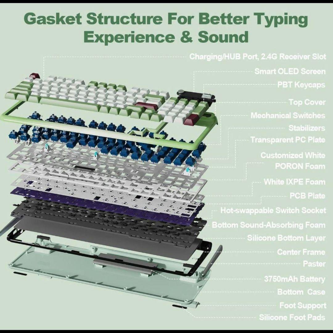 【美品】Kzzi Z98 メカニカルキーボード 抹茶グリーン ガスケット搭載