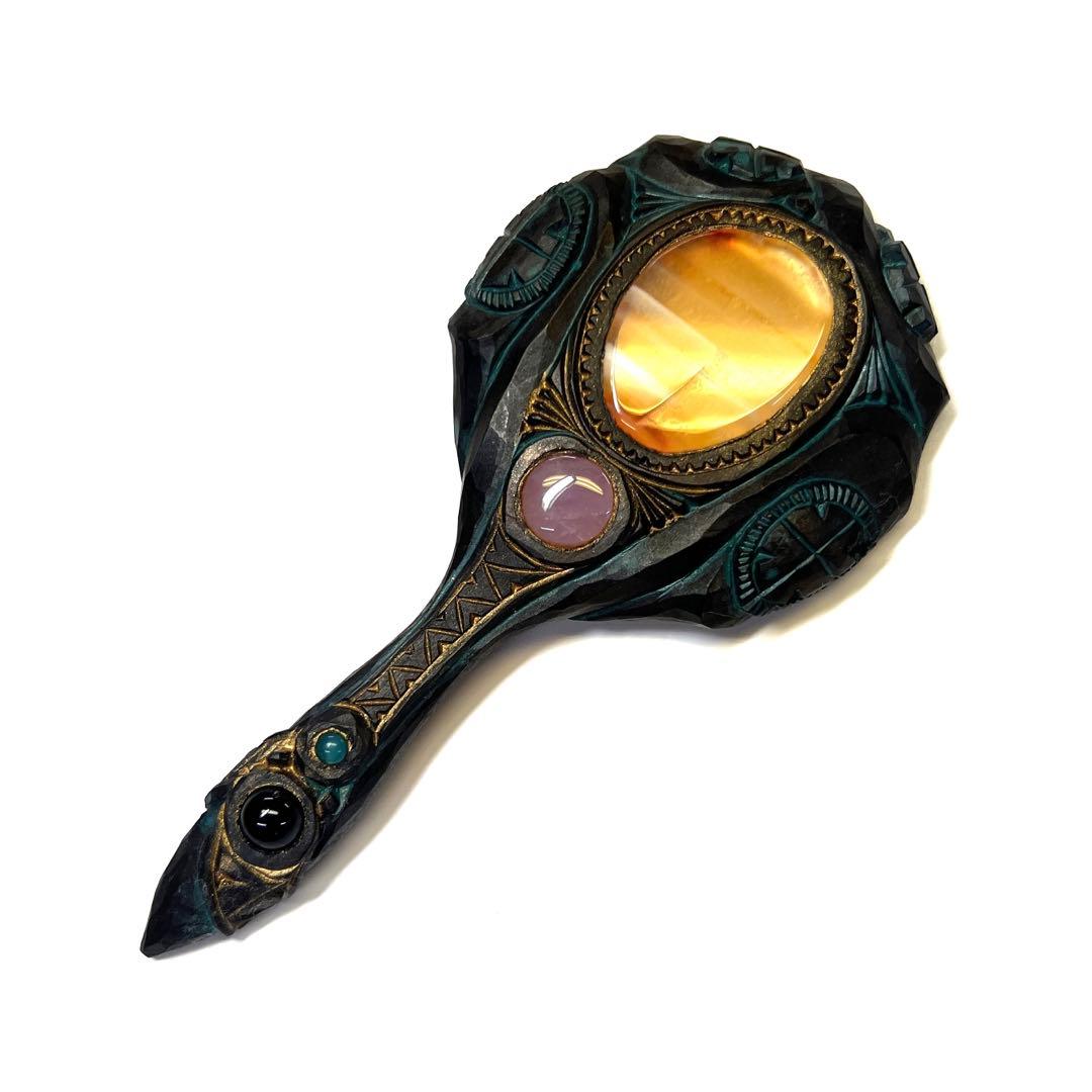 アイヌコタン西田智三さん　ミラー　手鏡瑪瑙　オニキス　アメジスト ターコイズ