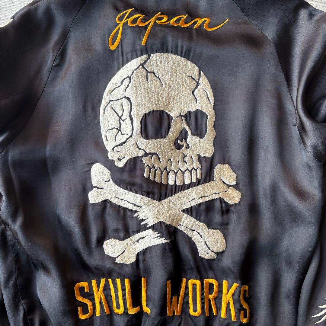 SKULL WORKS スカル 骸骨 龍 刺繍 スカジャン ブラック レーヨン