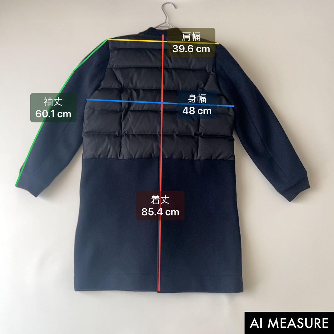 MUVEIL 異素材切替 ダウンコート ノーカラー ブラック ウールコート