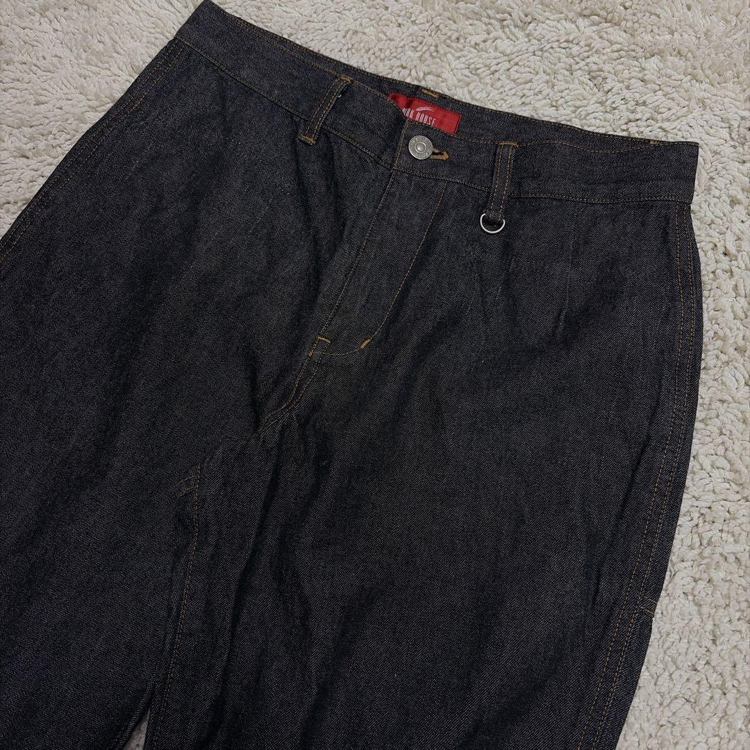 極美品✨ピンクハウス ストレート デニムパンツ 苺 刺繍 ワッペン ブラック L