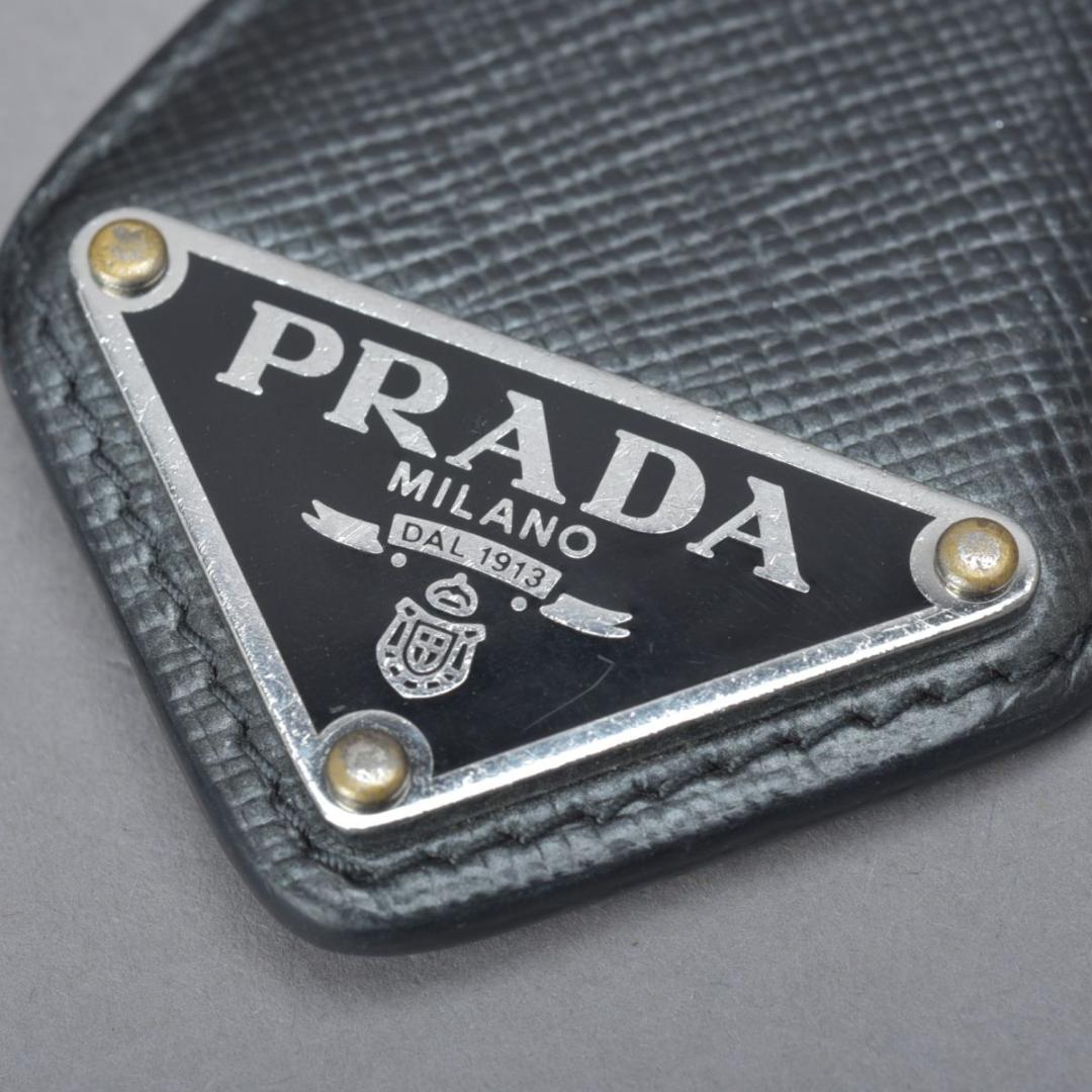 プラダ PRADA サフィアーノレザー 三角プレート 箱付 キーリング ブラック