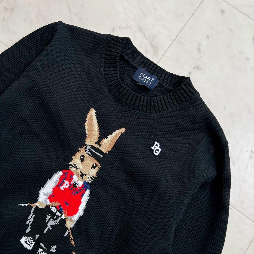 PEARLY GATES 上田桃子コラボ トラッドラビット柄クルーネックニット