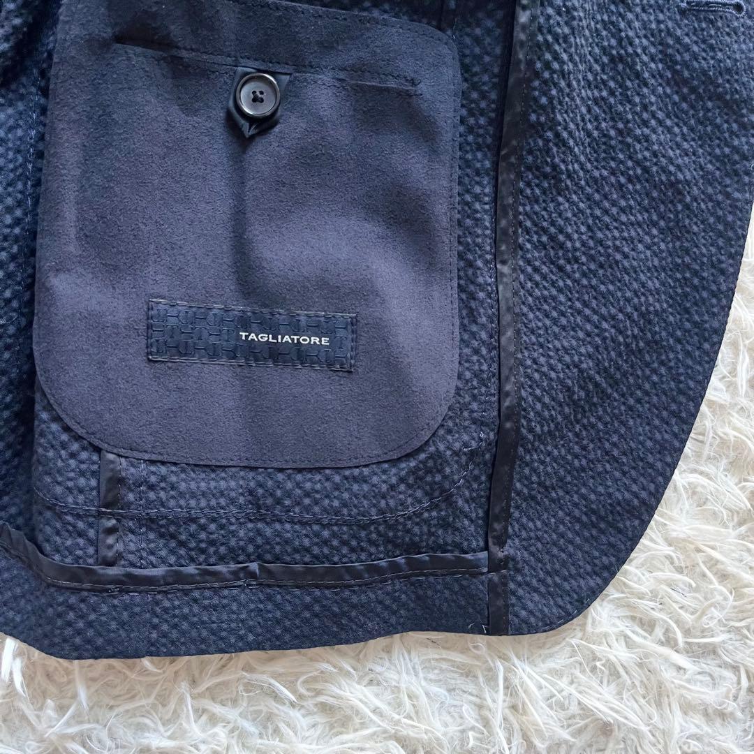 <極美品>TAGLIATORE 新ロゴ ネイビー シアサッカー ジャケット 48