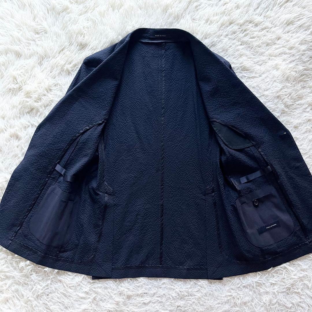 <極美品>TAGLIATORE 新ロゴ ネイビー シアサッカー ジャケット 48