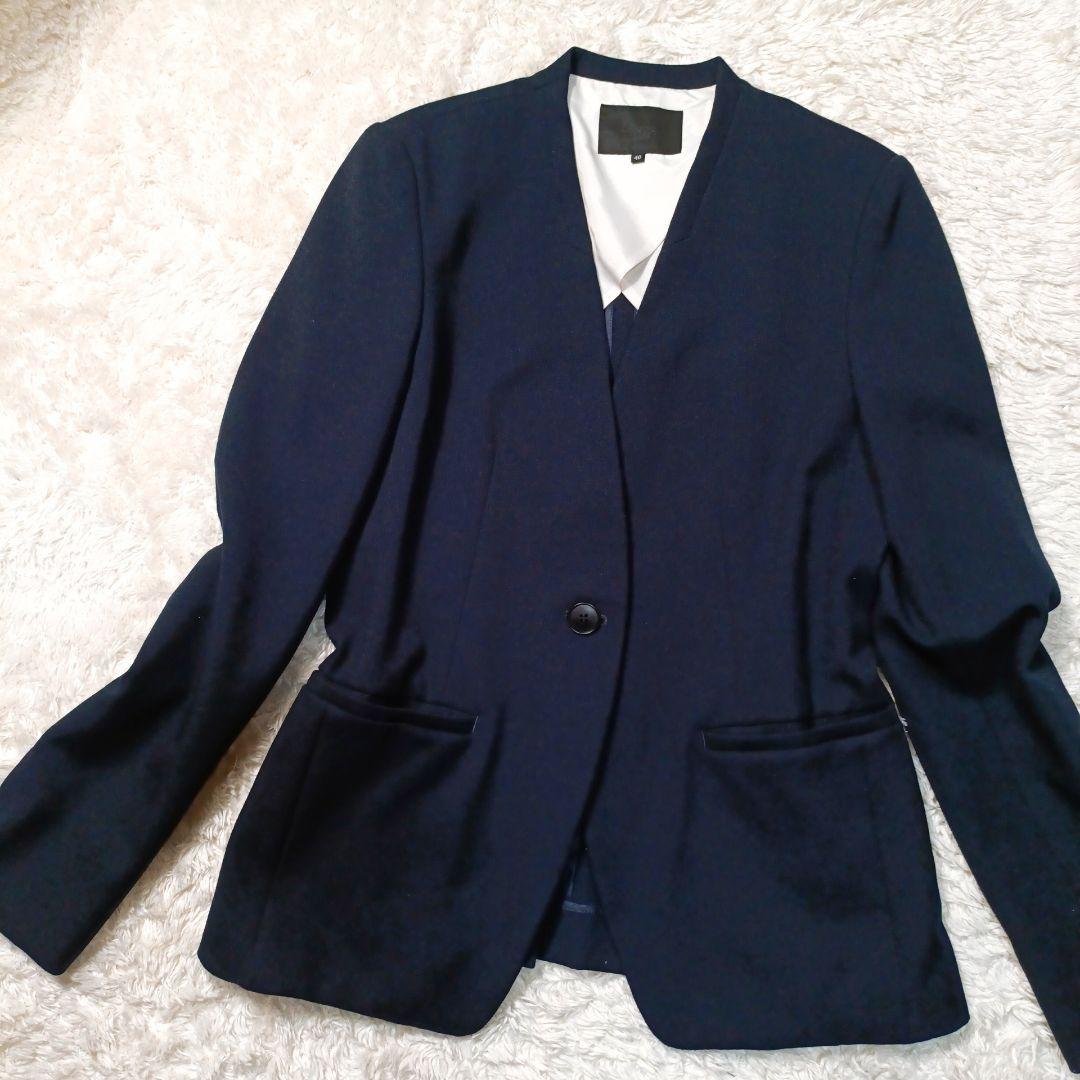 大きめサイズ ICB レディースセットアップ ネイビー カラーレス パンツスーツ