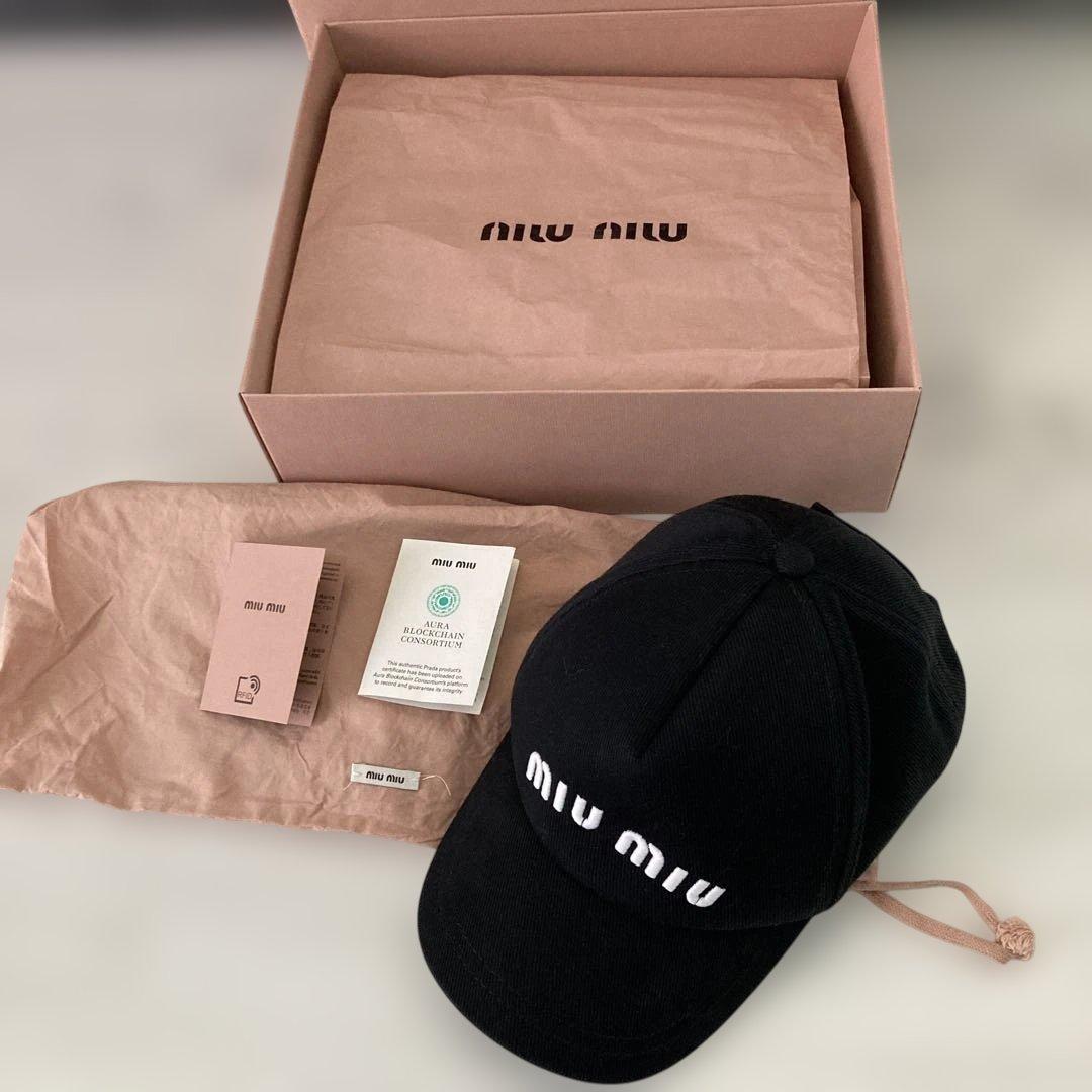 ミュウミュウ　miumiu ドリルベースボールキャップ　S キャップ　ブラック