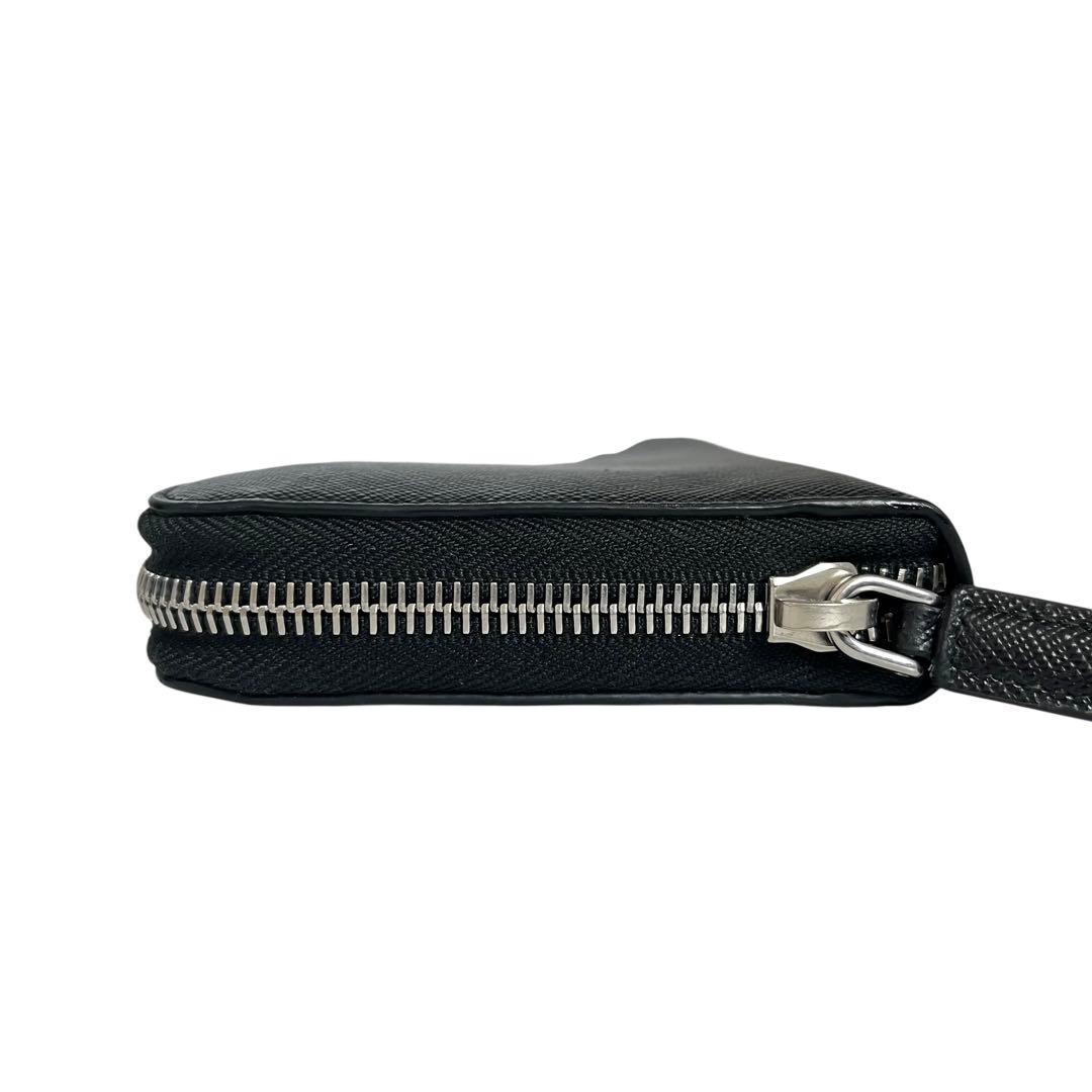 希少✨プラダ 長財布 ラウンドファスナー ロゴ金具 サフィアーノ ブラック 黒