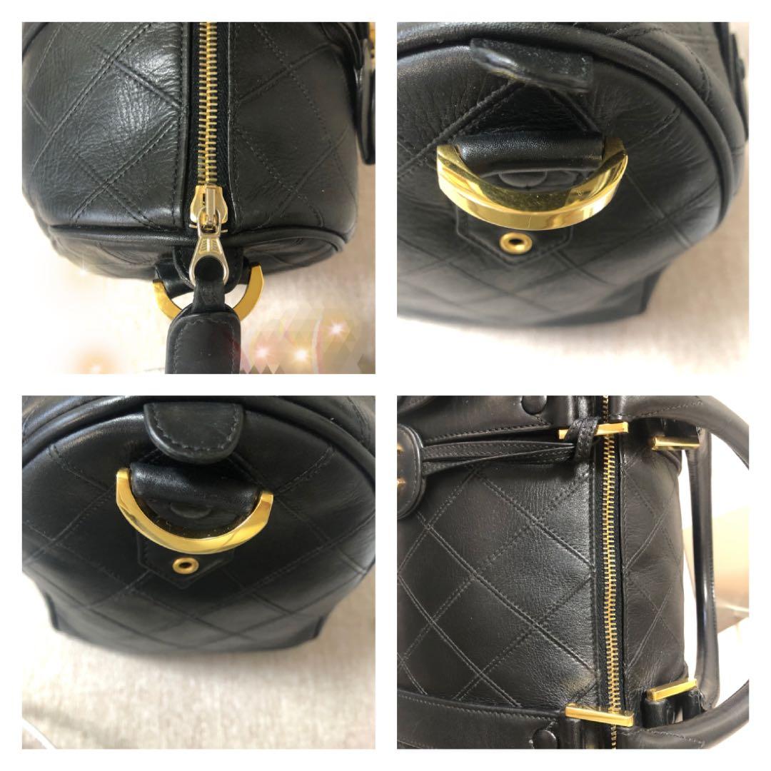 CHANEL ブラック レザー ミニボストンバッグ ゴールド金具 ビコローレ