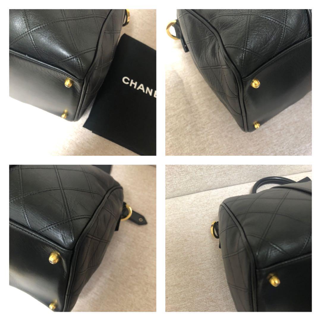 CHANEL ブラック レザー ミニボストンバッグ ゴールド金具 ビコローレ