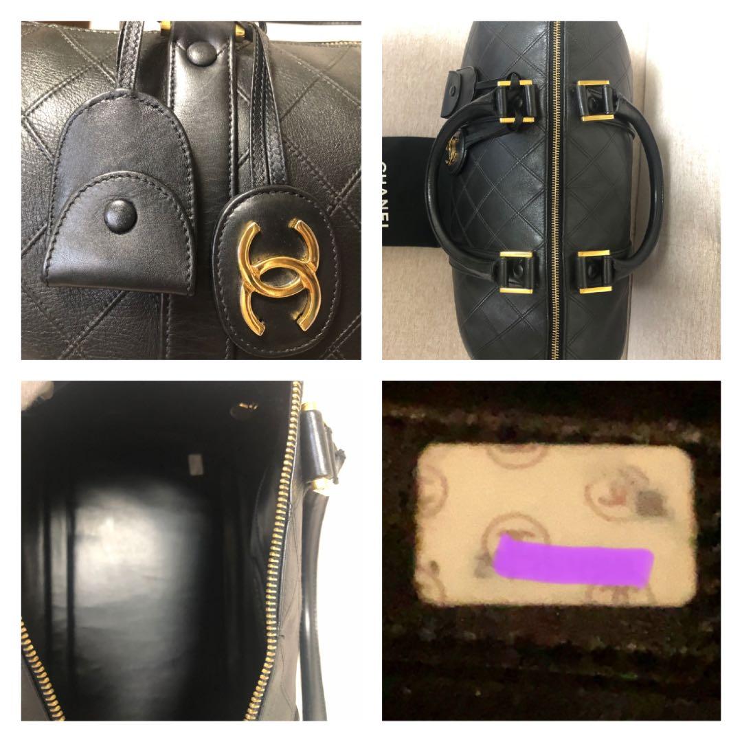 CHANEL ブラック レザー ミニボストンバッグ ゴールド金具 ビコローレ