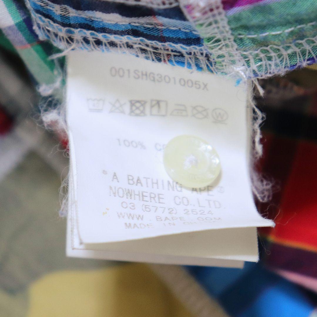 A BATHING APE チェック 迷彩 パッチワーク 長袖シャツ XLサイズ